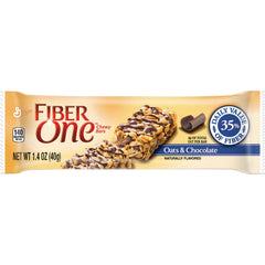 Close-up of oats and chocolate chips with light drizzle in Fiber One bar