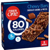 Fiber One chocolate caramel pretzel bar pack for on-the-go snacking.