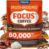 Fidus 16 in 1 Mushroom Coffee packaging front showing premium blend for daily focus
