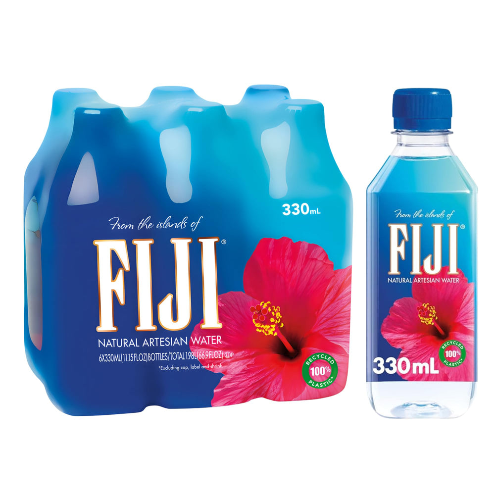 FIJI 330ml bottle showing premium artesian hydration for daily use