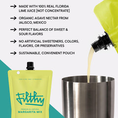 Filthy Food Margarita Mix ingredients highlighted by real Florida lime juice