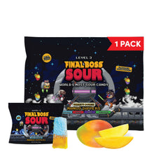 Final Boss Sour Fun Dip blue raspberry with dried mango for a tangy gaming snack.
