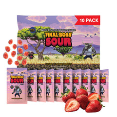 Final Boss Sour Strawberries 10-pack front view, ideal lunchbox snack option