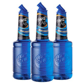 Finest Call Blue Curaçao bottle highlights a premium non-alcoholic mixer for tropical cocktails.