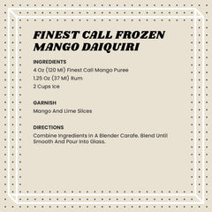 Finest Call Mango Puree ingredients closeup emphasizes premium tropical flavor.