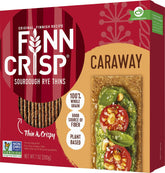 Finn Crisp Caraway Crispbread slice shows light, crunchy texture ready for toppings.