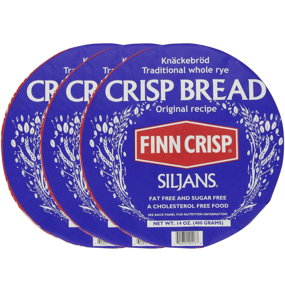 Finn Crisp Siljans Round Rye Crispbread wheel close-up, crispy texture ideal with butter.