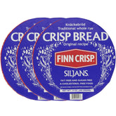 Finn Crisp Siljans Round Rye Crispbread wheel close-up, crispy texture ideal with butter.