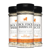 Fiorella's Jack Stack All-Purpose Dry Rub jar front showing versatile flavor for many dishes.