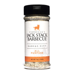 Fiorella's Jack Stack Dry Rub packaging; versatile all-purpose seasoning.