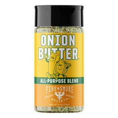 Fire & Smoke Society Onion Butter Seasoning bottle for versatile steak-ready flavor.