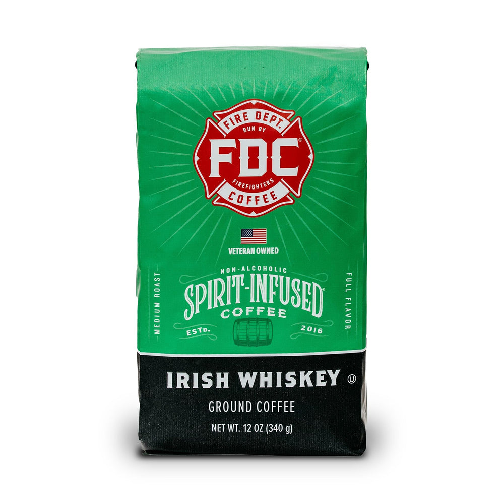 Fire Department Coffee Irish whiskey-infused beans with rich aroma and flavor