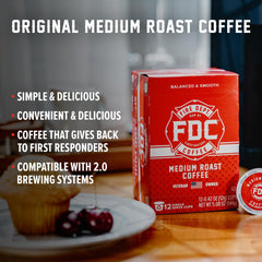 Fire Department Coffee Original Medium Roast pods neatly on shelf