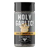 Fire & Smoke Society Holy Garlic All-Purpose Seasoning bottle for bold grilled flavor.