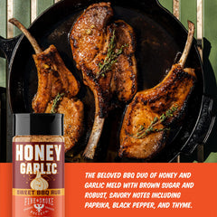 Pouring Honey Garlic BBQ Rub to season your meat before grilling.