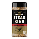 Fire & Smoke Society Steak King bottle on counter highlighting premium beef seasoning for grilling