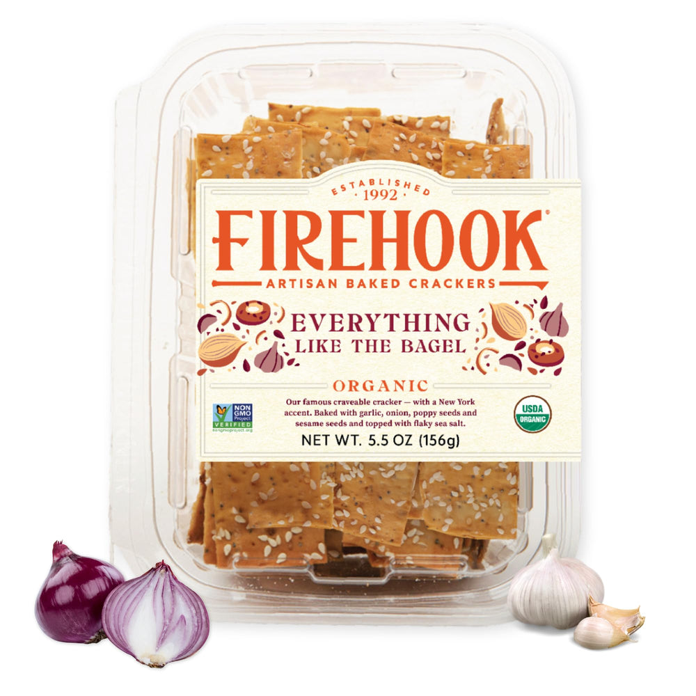 Firehook Everything Like the Bagel Crackers boxed front, ideal for entertaining guests