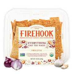 Firehook Everything Crackers close-up, showcasing crunchy texture perfect for dips.