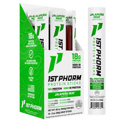 1st Phorm Meat Sticks Jalapeno Heat packaging highlights portability and bold flavor
