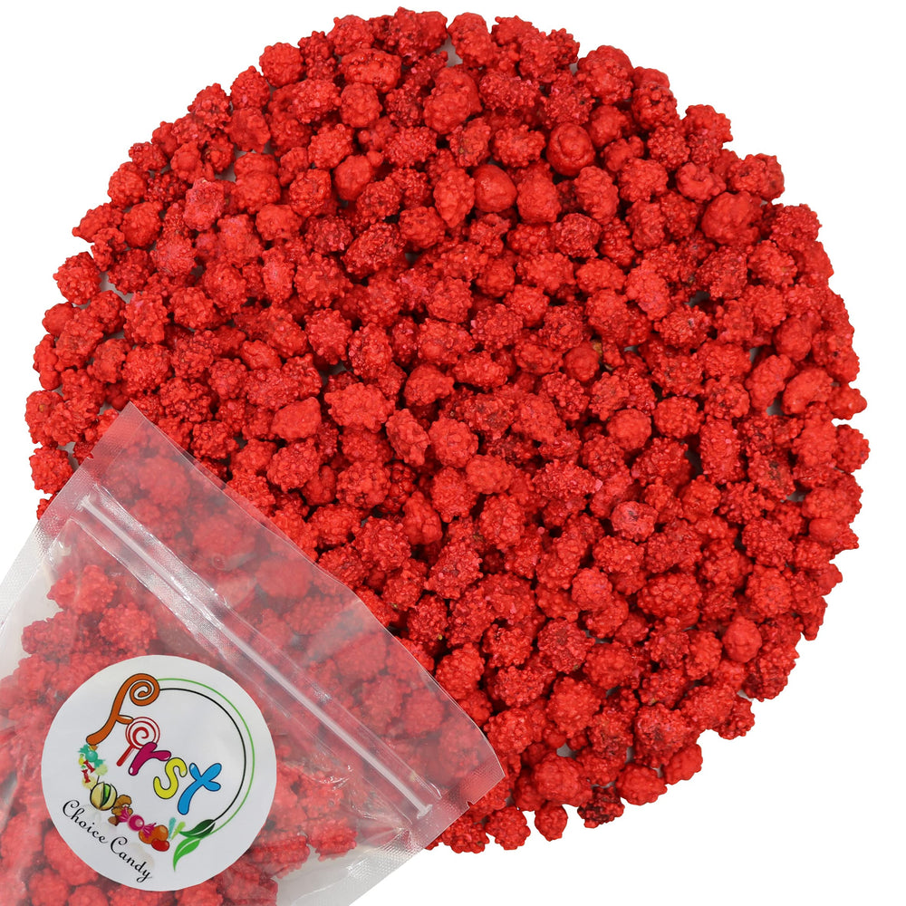 FirstChoiceCandy French Burnt Peanuts coating closeup highlights crunchy red candy.