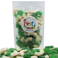 FirstChoiceCandy green apple gummy rings colorful assortment for fun treats.