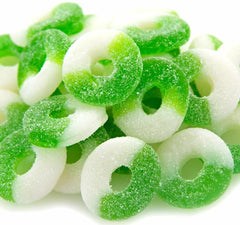 FirstChoiceCandy green apple gummy rings pack for convenient snacking.