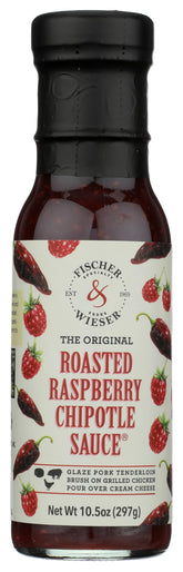 Fischer & Wieser Roasted Raspberry Chipotle sauce jar for pantry, ideal glaze for grilled meats.