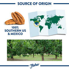 Fisher Chef's Naturals pecans, raw and unsalted, ideal for vegan protein and keto snacks.