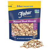 Fisher Chef's Naturals unsalted sliced almonds in resealable bag for easy snacking