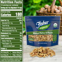 Fisher Chef's Naturals walnuts halves and pieces close-up showing versatile texture.