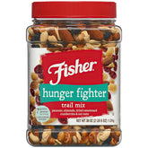 Fisher Hunger Fighter trail mix canister ready for bulk snacking.