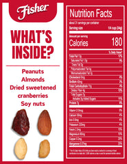 Fisher Hunger Fighter ingredients: peanuts, almonds, soy nuts, cranberries.