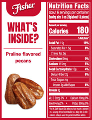 Fisher praline pecans closeup showcasing the glazed, glossy coating.