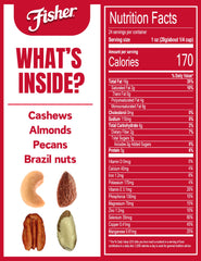 Fisher Snack Deluxe Mixed Nuts cashews and almonds blend, ideal for energizing snacks.