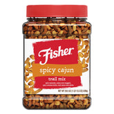 Fisher Snack Spicy Cajun Trail Mix jar front view for bold party snacking