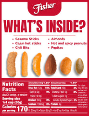 Fisher Snack Tex Mex Trail Mix close-up ingredients highlight peanuts and pepitas