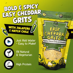 Close-up of Hatch green chile pieces in grits adding flavor depth