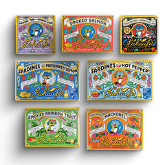 Fishwife Starter 7-Pack smoked rainbow trout tin close-up for easy weeknight meals.