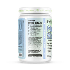 Fit and Lean Meal Shake powder scoop showcasing 20g protein per serving for muscle support.