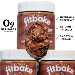FitBake frosting on keto chocolate cake, gluten-free and sugar-free