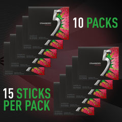 Five Gum Sour Strawberry sticks close-up highlighting tart flavor