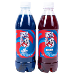 Fizz Creations ICEE Blue Raspberry bottle close up showing vibrant flavor.