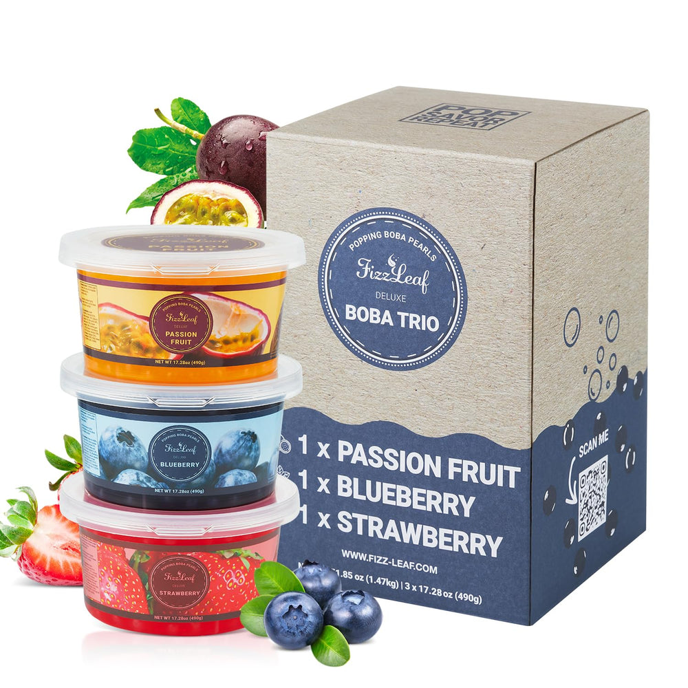 FIZZLEAF popping boba strawberries: vibrant pearls for bubble tea.