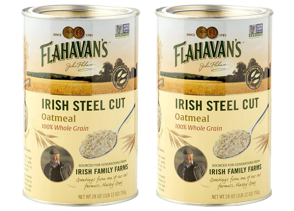 Flahavan’s Irish steel cut oats tin pack front view for breakfast