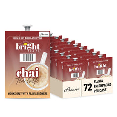 Flavia Bright Tea Co. chai latte freshpack for 7 oz brew, convenient single-serving.
