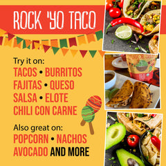 Flavor Seed Rock Yo Taco label closeup highlights organic, low-sodium blend.