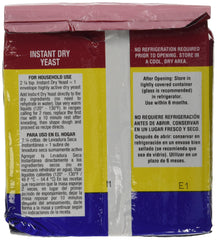 Fleischmann's Instant Yeast label highlights no refrigeration before opening and instant dry yeast benefits