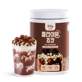 Flimeal chocolate shake with crunchy balls, high-protein meal replacement.