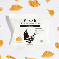Flock gluten-free savory-chicken-skins image emphasizes clean ingredients and real flavor.