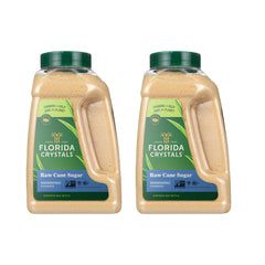 Florida Crystals raw cane sugar two-pack jars with clear labeling for easy pantry organization.